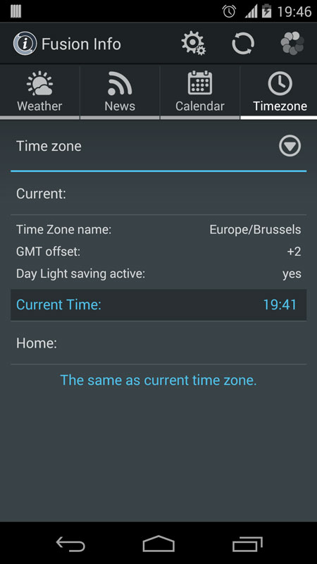 Info widget time zone